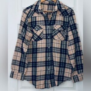 Noise Beige and Black Plaid Shirt